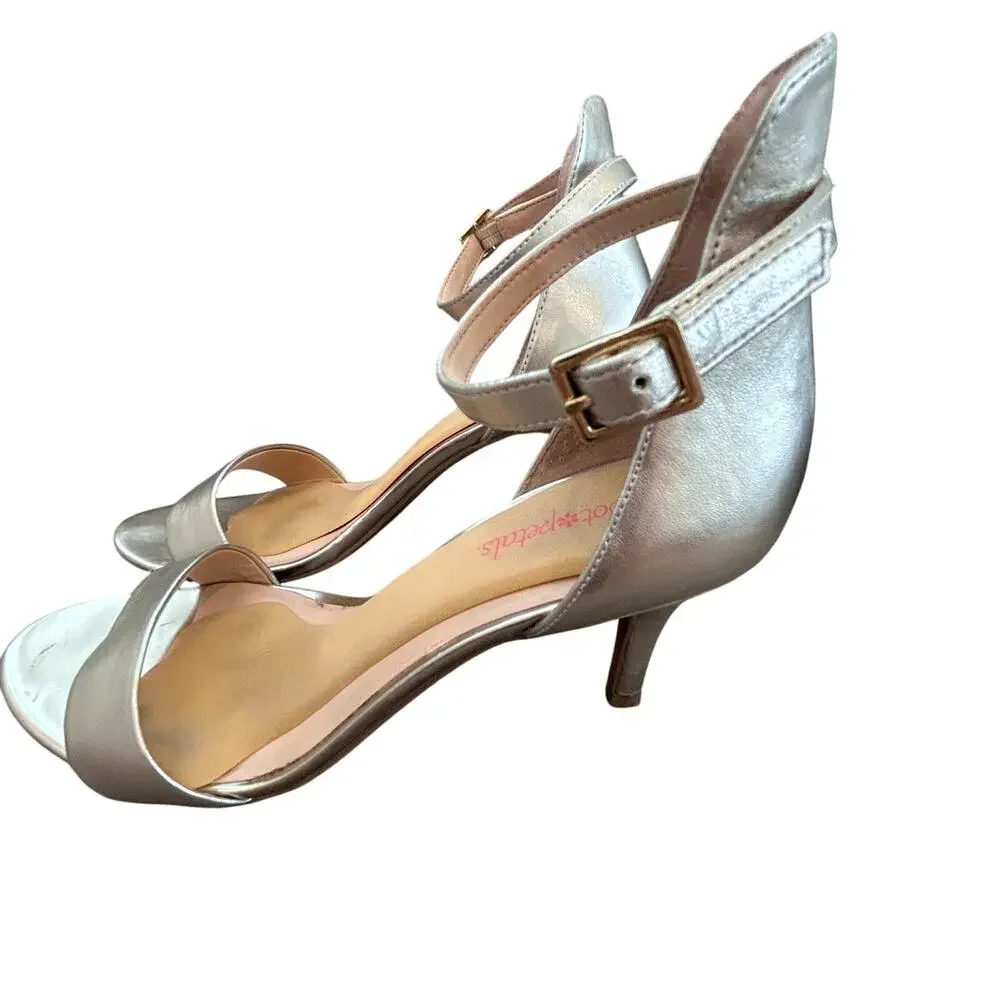 BP Luminate Gold Strappy Slingback Heel Ankle Strap Womens Size 8